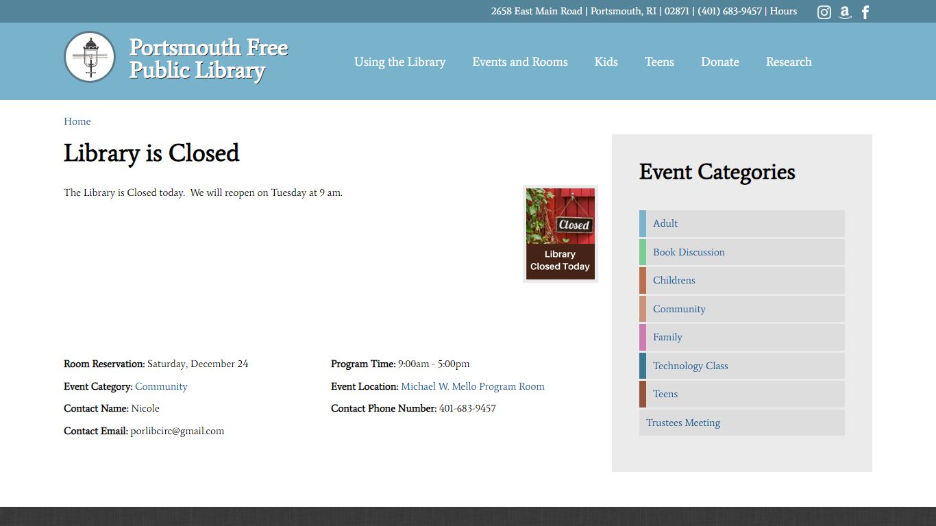 Library is Closed | Portsmouth Free Public Library