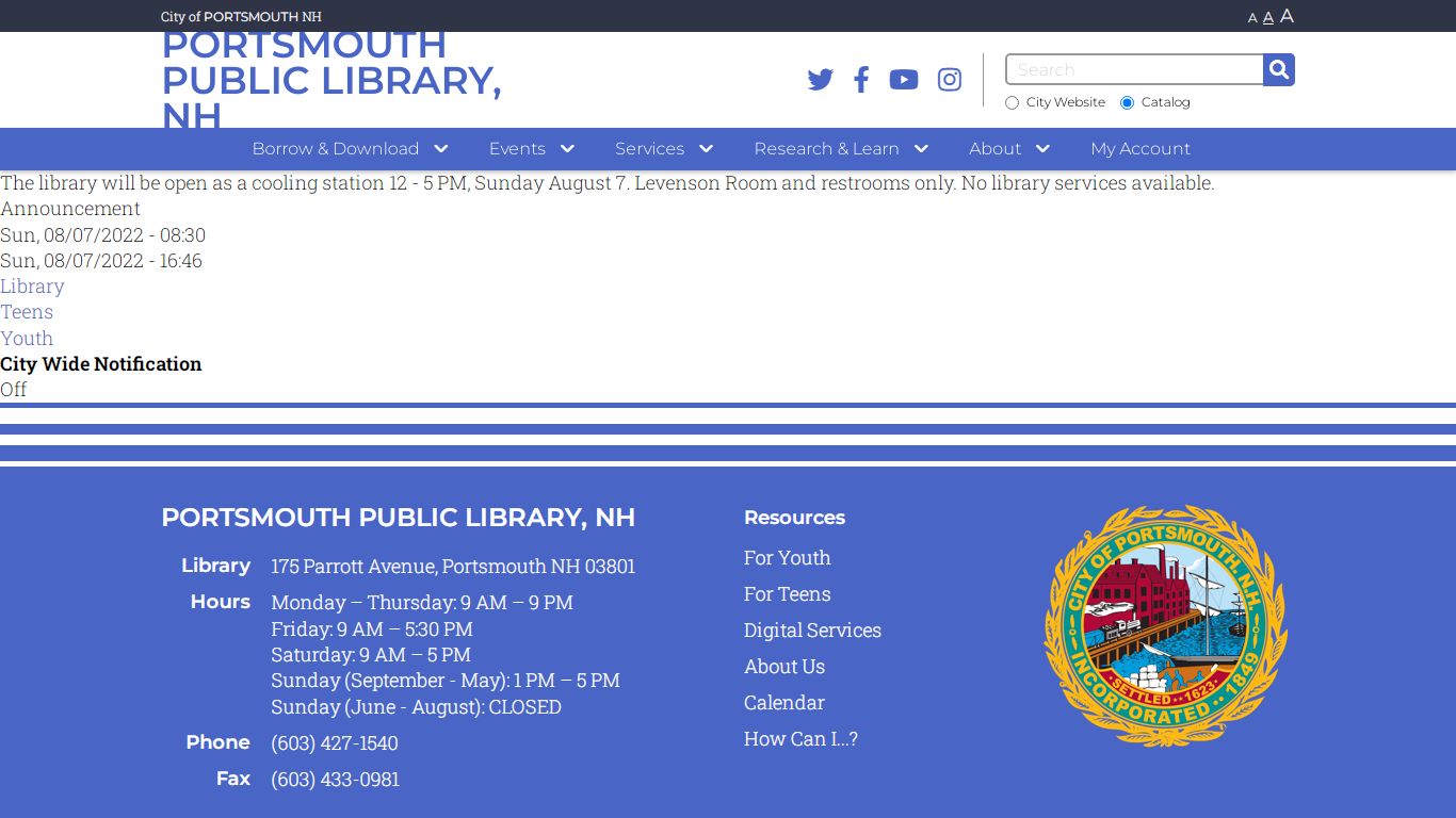 Special Library Hours August 7 | City of Portsmouth